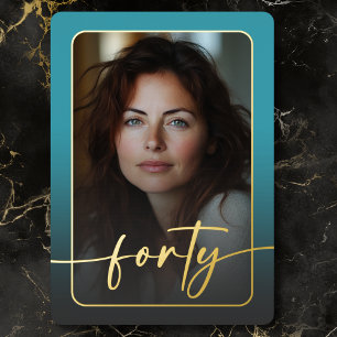 Invitation En Aluminium Photo minimaliste Turquoise moderne quarantième an