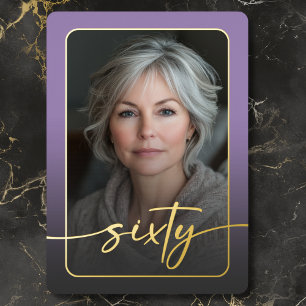 Invitation En Aluminium Photo minimaliste violette moderne Soixantième ann