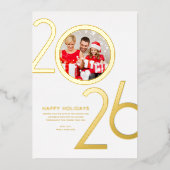 Invitation En Aluminium Photo Modern Bold White 2026 Holiday Gold Card (Recto)