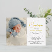 Invitation En Aluminium Photo moderne Baptême Or (Debout devant)