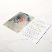 Invitation En Aluminium Photo moderne Baptême Or (Rotation)