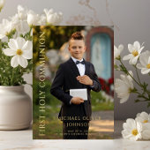 Invitation En Aluminium Photo moderne Boy First Holy Communion Gold