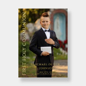 Invitation En Aluminium Photo moderne Boy First Holy Communion Gold