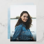 Invitation En Aluminium Photo moderne en argent bleu 16e anniversaire<br><div class="desc">Photo moderne en argent bleu 16e anniversaire Invitation Foil</div>