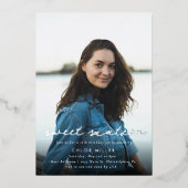 Invitation En Aluminium Photo moderne en argent bleu 16e anniversaire (Recto)