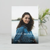 Invitation En Aluminium Photo moderne en argent bleu 16e anniversaire (Debout devant)