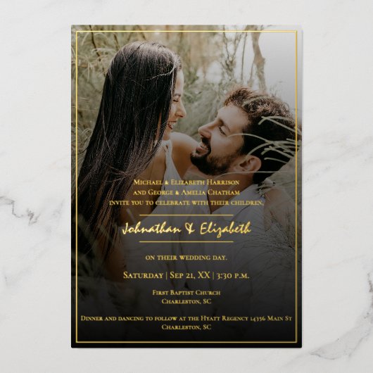 Invitation En Aluminium Photo moderne et Mariage de recouvrement noir (Recto)