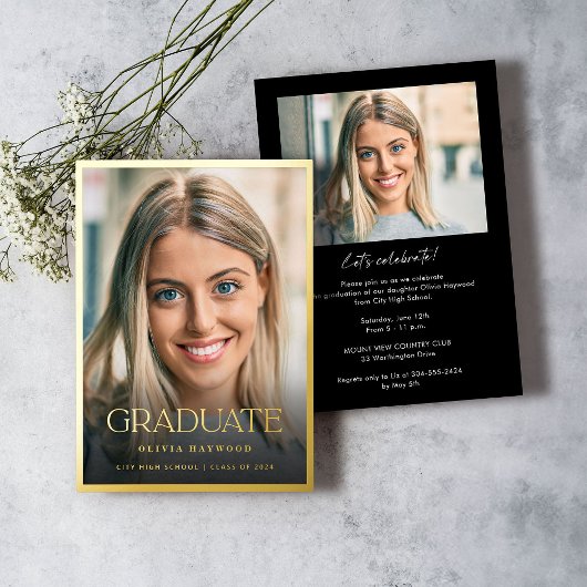 Invitation En Aluminium Photo moderne Gold Graduation Party