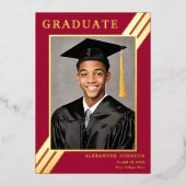 Invitation En Aluminium Photo Moderne Graduate Burgundy Gold Graduation (Recto)