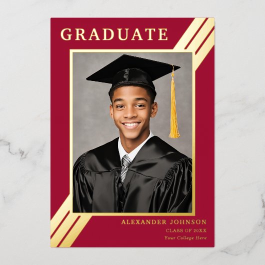 Invitation En Aluminium Photo Moderne Graduate Burgundy Gold Graduation (Recto)