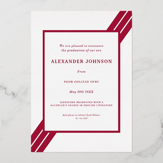 Invitation En Aluminium Photo Moderne Graduate Burgundy Gold Graduation (Verso)