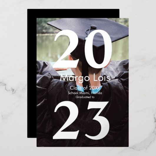 Invitation En Aluminium Photo Moderne Graduation Silver Bold Pressé (Recto/Verso)