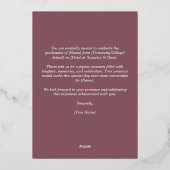 Invitation En Aluminium Photo Moderne Mauve Boho Chic Graduation (Verso)