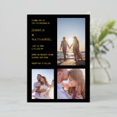 Invitation En Aluminium Photo moderne Noir et Or Mariage élégant (Debout devant)