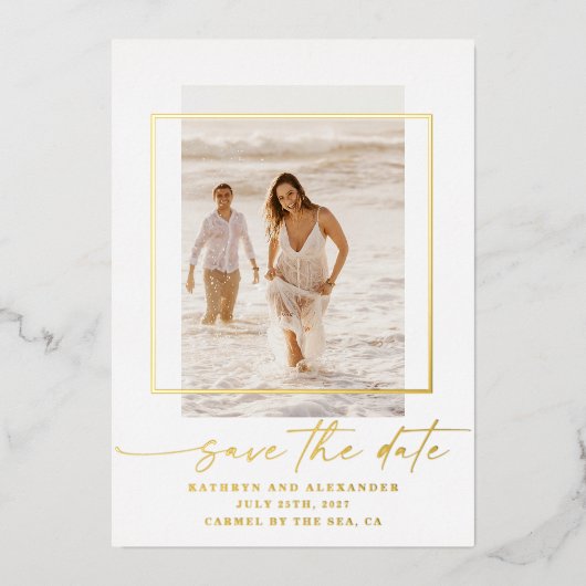 Invitation En Aluminium Photo Moderne Sauvegarder La Date Real Gold Foil I (Recto)