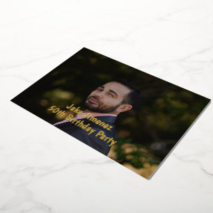 Invitation En Aluminium Photo Noir 50e Anniversaire Surprise Or