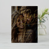 Invitation En Aluminium Photo Or Calligraphie Script Mariage (Debout devant)