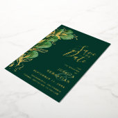 Invitation En Aluminium Photo personnalisée Emerald Green & Gold Eucalyptu (Rotation)