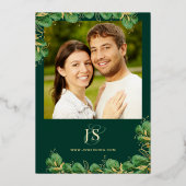 Invitation En Aluminium Photo personnalisée Emerald Green & Gold Eucalyptu (Verso)