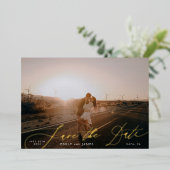 Invitation En Aluminium Photo QR Code Bourgogne & Gold Fall Calligraphie (Debout devant)