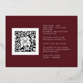 Invitation En Aluminium Photo QR Code Bourgogne & Gold Fall Calligraphie (Verso)
