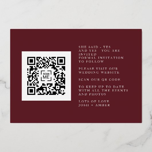 Invitation En Aluminium Photo QR Code Bourgogne & Gold Fall Calligraphie (Verso)