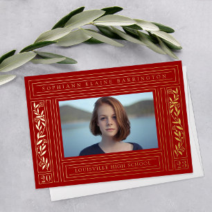 Invitation En Aluminium Photo Red and Gold Graduation