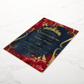 Invitation En Aluminium Photo Red Gold Navy Floral Scroll Quinceanera (Rotation)