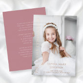 Invitation En Aluminium Photo Rose Fille Première Sainte Communion Rose Or