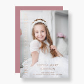 Invitation En Aluminium Photo Rose Fille Première Sainte Communion Rose Or