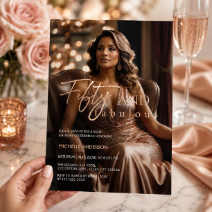 Invitation En Aluminium Photo Rose Gold Cinquante et Fabuleux