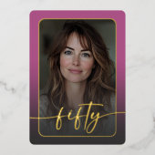 Invitation En Aluminium Photo rose minimaliste moderne Cinquantième annive (Recto)