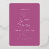 Invitation En Aluminium Photo rose minimaliste moderne Cinquantième annive (Verso)