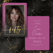 Invitation En Aluminium Photo rose minimaliste moderne Cinquantième annive