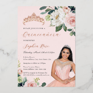Invitation En Aluminium Photo Rose or Floral Quinceanera