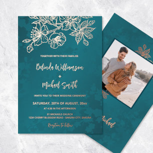 Invitation En Aluminium PHOTO Rose or Turquoise Floral Mariage