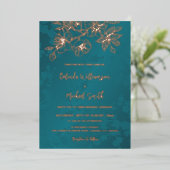 Invitation En Aluminium PHOTO Rose or Turquoise Floral Mariage (Debout devant)