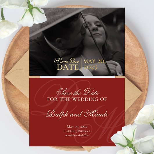 Invitation En Aluminium Photo rouge classique et mariage à l'huile Enregis