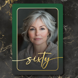 Invitation En Aluminium Photo verte minimaliste moderne Soixantième annive