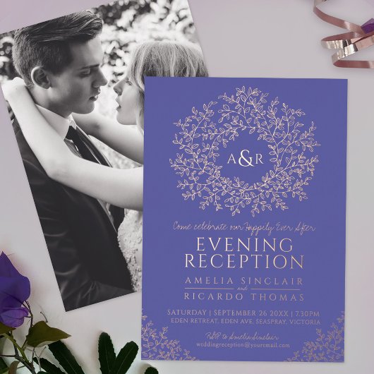 Invitation En Aluminium Photographie de mariage en or rose bleu