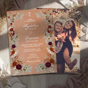 Invitation En Aluminium Photographie de mariage Florales Terracotta Rouill