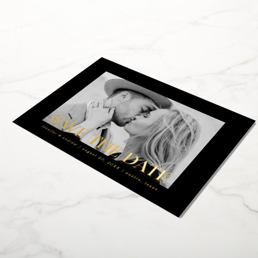 Invitation En Aluminium Photographie de superposition moderne en noir et o (Rotation)