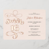 Invitation En Aluminium Photographie rétro rose vif Sweet 16 or rose (Recto)