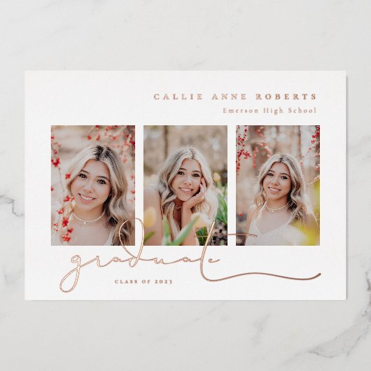 Invitation En Aluminium Photos Scriptées Diplôme Photo (Recto)