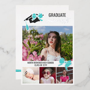 Invitation En Aluminium Photos Turquoise Bow Foil Outlines Graduation