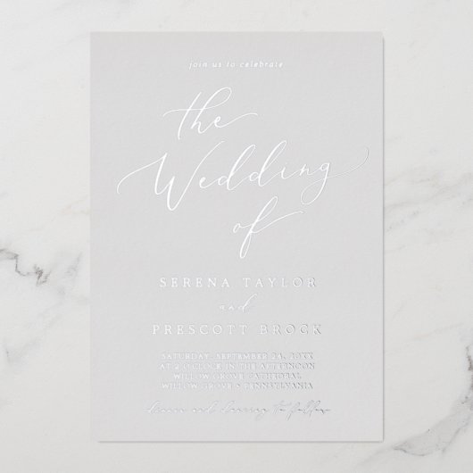 Invitation En Aluminium Pile argenté délicate | Grey Le Mariage De (Recto)