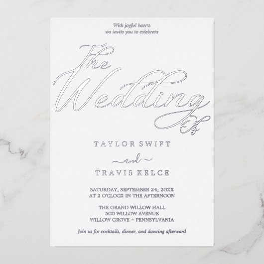 Invitation En Aluminium Pile argenté délicate | Mariage du réveillon du No (Recto)