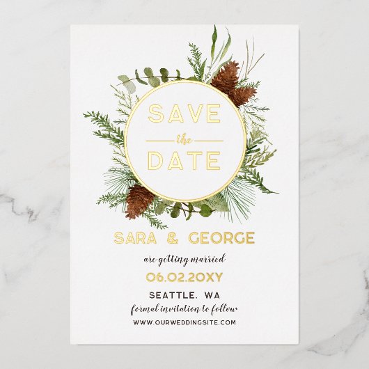 Invitation En Aluminium Pin Rustique Cône Fir Branches Photo Enregistrer L (Recto)