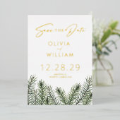 Invitation En Aluminium Pin Rustique Verdure Noël Sauvez La Date (Debout devant)