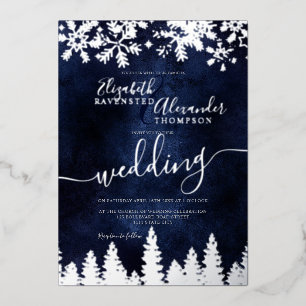 Invitation En Aluminium Pin sylvestre neige argentée mariage d'hiver de No